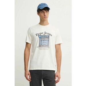 Pepe Jeans tricou din bumbac AGGO barbati, culoarea bej, cu imprimeu, PM509638 imagine