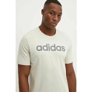 adidas tricou Essentials barbati, culoarea bej, cu imprimeu, IZ4771 imagine