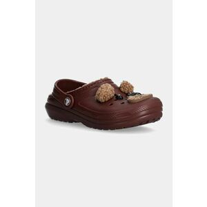 Crocs slapi copii CLASSIC LINED IAM BROWN BEAR CLOG culoarea maro, 210399 imagine