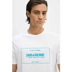 ZADIG&VOLTAIRE tricou din bumbac barbati, culoarea alb, cu imprimeu, JMTS00664 imagine