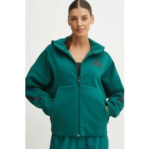 adidas bluza ZNE femei, culoarea verde, cu glugă, cu imprimeu, JF8887 imagine