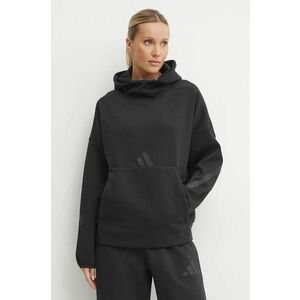 adidas bluza ZNE femei, culoarea negru, cu glugă, cu imprimeu, JE7860 imagine