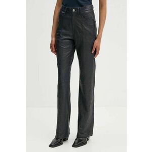 ZADIG&VOLTAIRE pantaloni de piele femei, culoarea albastru marin, drept, high waist, RWPA00083 imagine