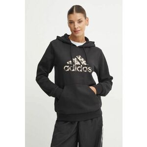 adidas bluza femei, culoarea negru, cu glugă, cu imprimeu, IW5152 imagine