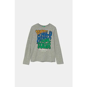 United Colors of Benetton longsleeve din bumbac pentru copii culoarea gri, cu imprimeu, 3096C10LZ imagine