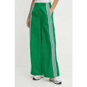 adidas Originals pantaloni 70s Wide Leg Pants femei, culoarea verde, lat, high waist, JN7662 imagine