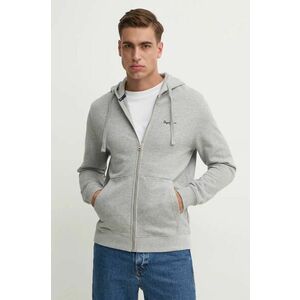 Pepe Jeans hanorac de bumbac NEW JOE ZIP barbati, culoarea gri, cu glugă, cu imprimeu, PM582717 imagine