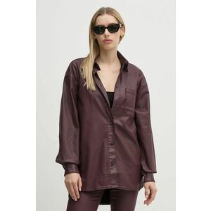 Pepe Jeans camasa OVERSHIRT femei, culoarea bordo, cu guler clasic, relaxed, PL304963YH7 imagine