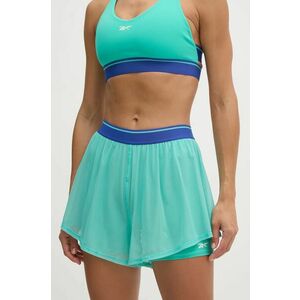 Reebok pantaloni scurți de antrenament Team culoarea turcoaz, cu imprimeu, high waist, 100205793 imagine