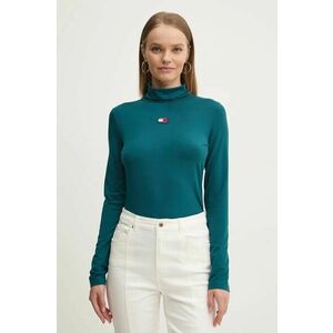 Tommy Jeans longsleeve femei, culoarea verde, cu guler, DW0DW18806 imagine