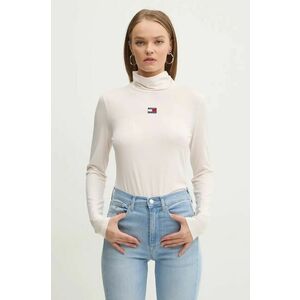 Tommy Jeans longsleeve femei, culoarea bej, cu guler, DW0DW18806 imagine