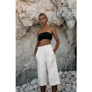 MUUV. pantaloni scurti din bumbac PORTEUR culoarea alb, neted, high waist imagine