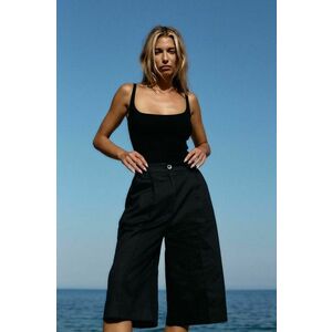 MUUV. pantaloni scurti din bumbac PORTEUR culoarea negru, neted, high waist imagine