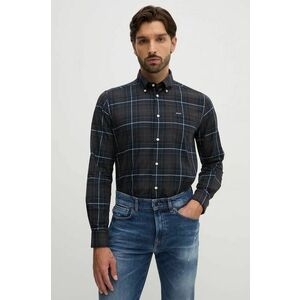 Barbour camasa din bumbac barbati, culoarea maro, cu guler button-down, slim imagine