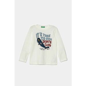 United Colors of Benetton longsleeve din bumbac pentru copii culoarea bej, cu imprimeu, 3096G10H0 imagine