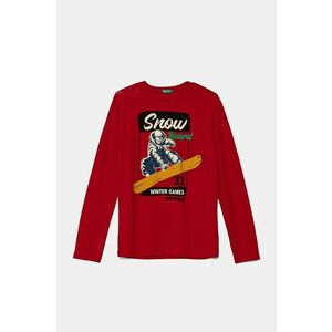 United Colors of Benetton longsleeve din bumbac pentru copii culoarea bordo, cu imprimeu, 3096C10LZ imagine