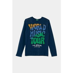 United Colors of Benetton longsleeve din bumbac pentru copii culoarea albastru marin, cu imprimeu, 3096C10LZ imagine