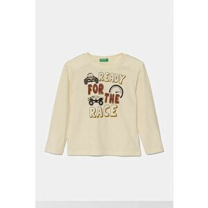 United Colors of Benetton longsleeve din bumbac culoarea bej, cu imprimeu, 3ATNG10G7 imagine