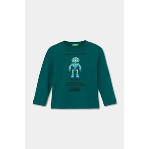 United Colors of Benetton longsleeve din bumbac culoarea verde, cu imprimeu, 3ATNG10G7 imagine