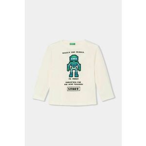 United Colors of Benetton longsleeve din bumbac culoarea bej, cu imprimeu, 3ATNG10G7 imagine