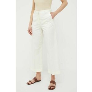 Weekend Max Mara pantaloni din amestec de in culoarea bej, lat, high waist imagine