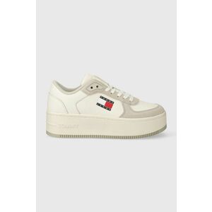 Tommy Jeans sneakers din piele TJW FLATFORM MAT MIX culoarea alb, EN0EN02538 imagine