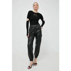 Notes du Nord pantaloni de piele femei, culoarea negru, high waist imagine