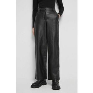 Medicine pantaloni femei, culoarea negru, lat, high waist imagine