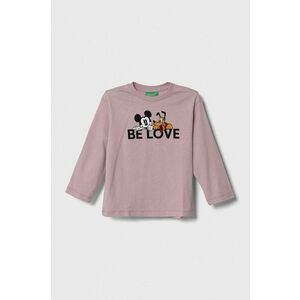 United Colors of Benetton longsleeve din bumbac pentru copii x Disney culoarea roz, cu imprimeu imagine