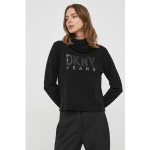 Dkny pulover femei, culoarea negru, light, cu guler imagine