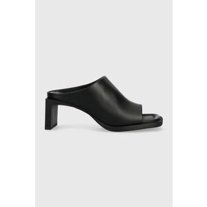 Tommy Jeans slapi de piele TJW LEATHER MID HEEL femei, culoarea negru, cu toc drept, EN0EN02382 imagine