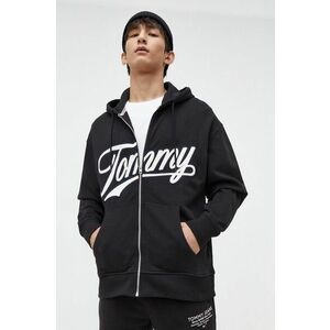 Tommy Jeans hanorac de bumbac bărbați, culoarea negru, cu glugă, imprimeu DM0DM18415 imagine