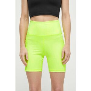 Dkny pantaloni scurti femei, culoarea galben, neted, high waist imagine