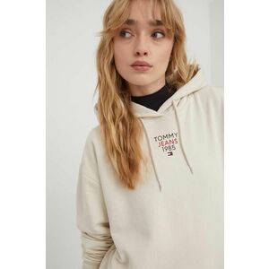 Tommy Jeans bluză femei, culoarea bej, cu glugă, imprimeu DW0DW17322 imagine