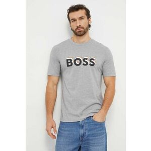 BOSS tricou din bumbac bărbați, culoarea gri, cu imprimeu 50506923 imagine