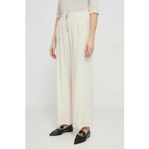 Dkny pantaloni femei, culoarea bej, lat, high waist imagine