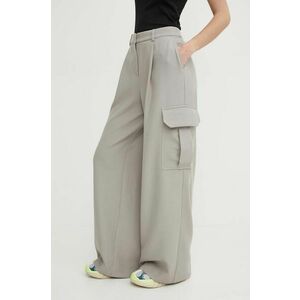 Stine Goya pantaloni femei, culoarea gri, lat, high waist SG5435 imagine