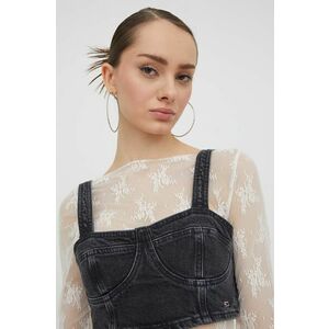 Tommy Jeans top din denim culoarea negru DW0DW17699 imagine