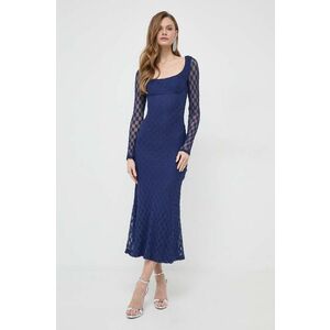 Bardot rochie culoarea albastru marin, maxi, mulata imagine