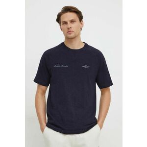 Aeronautica Militare tricou din bumbac barbati, culoarea albastru marin, neted imagine