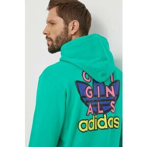 adidas Originals hanorac de bumbac bărbați, culoarea verde, cu glugă, cu imprimeu IM9685 imagine