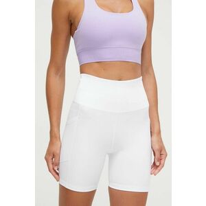 Dkny pantaloni scurti femei, culoarea alb, neted, high waist imagine