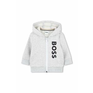 BOSS bluza bebe culoarea gri, cu glugă, cu imprimeu imagine