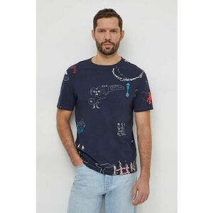 Desigual tricou din bumbac barbati, culoarea albastru marin, modelator imagine