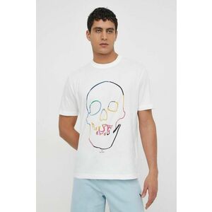 PS Paul Smith tricou din bumbac barbati, culoarea alb, cu imprimeu imagine