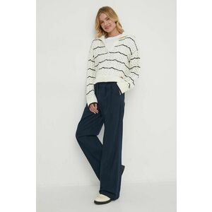 Barbour pantaloni din in culoarea albastru marin, drept, high waist imagine