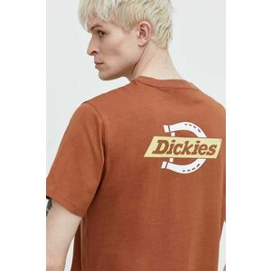 Dickies tricou din bumbac SS RUSTON TEE barbati, culoarea maro, cu imprimeu, DK0A4XDC imagine