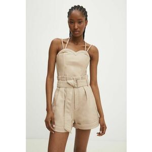 Answear Lab pantaloni scurti de piele femei, culoarea bej, neted, high waist imagine