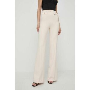 Elisabetta Franchi pantaloni femei, culoarea bej, evazati, high waist imagine