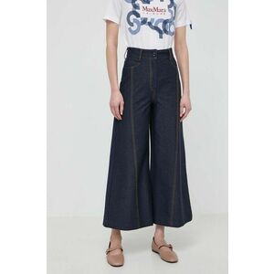 Max Mara Leisure pantaloni femei, culoarea bleumarin, lat, high waist 2416780000000 imagine